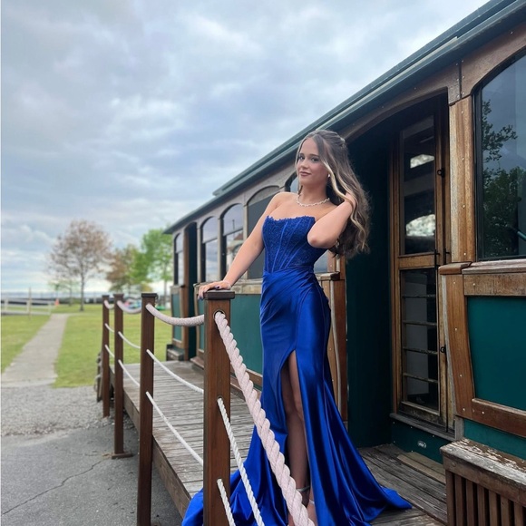 Sherri Hill Royal Blue Strapless Prom Gown